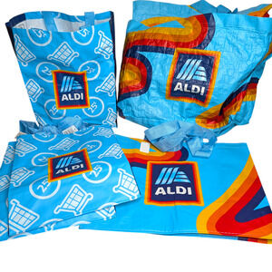 7 Aldi Rainbow & Shopping Cart Reusable Grocery Shopping Tote Bags